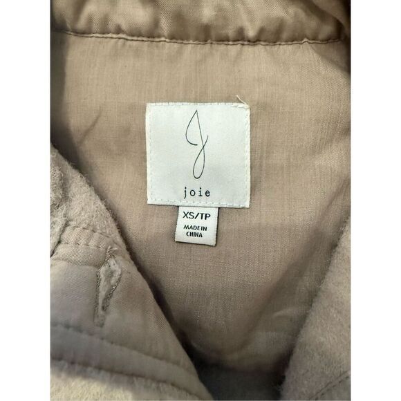 Joie Camel Tan Teddy Long Sleeve Button Front Moto Shacket Cropped Jacket XS - Picture 4 of 5
